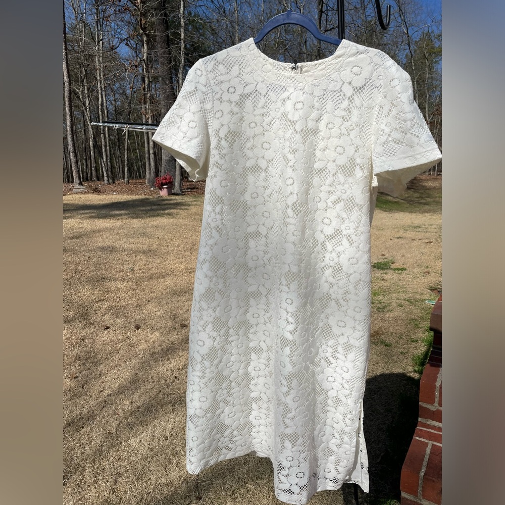 Coach Winter White Floral Lace Midi Dress NWT